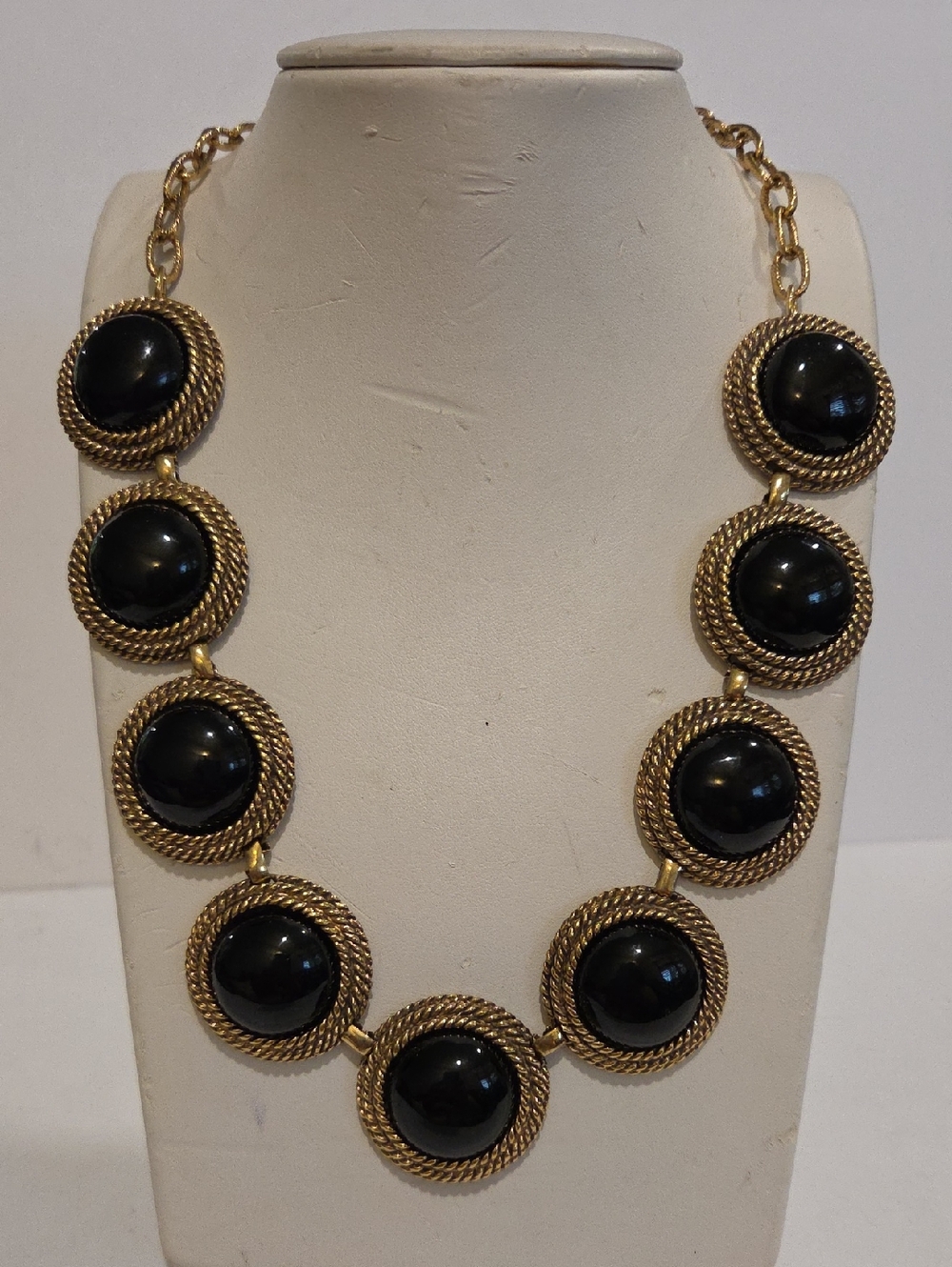 Rachel Zoe Gold-Tone Black Lucite Cabochon Statement Necklace- 16- 20"